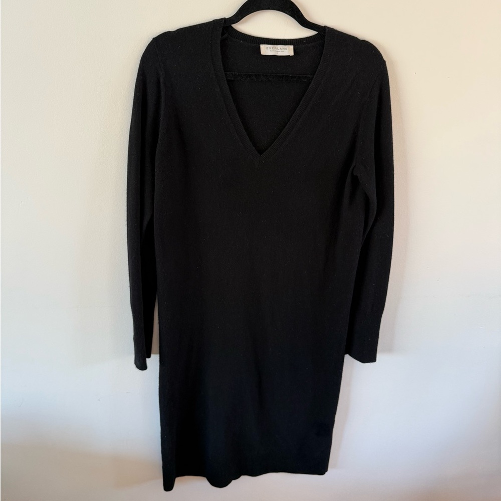 Everlane Cashmere Black Long Sleeve V-Neck Dress